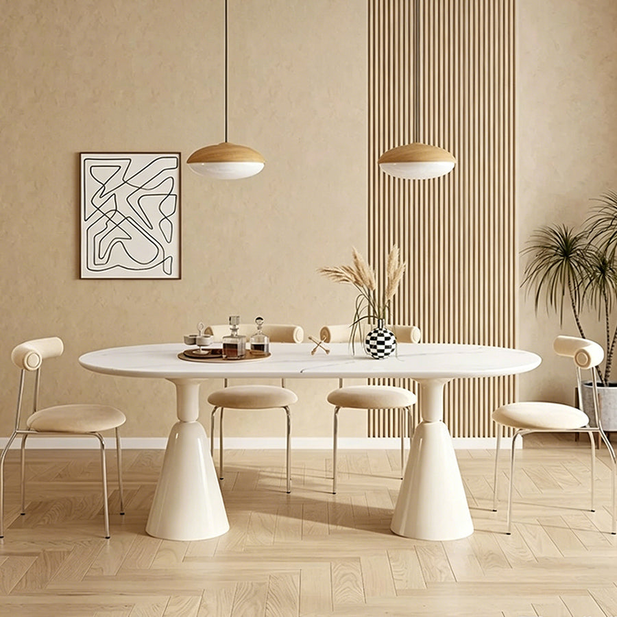 Doreen Dining Table lifestyle view with white marble top dining room table