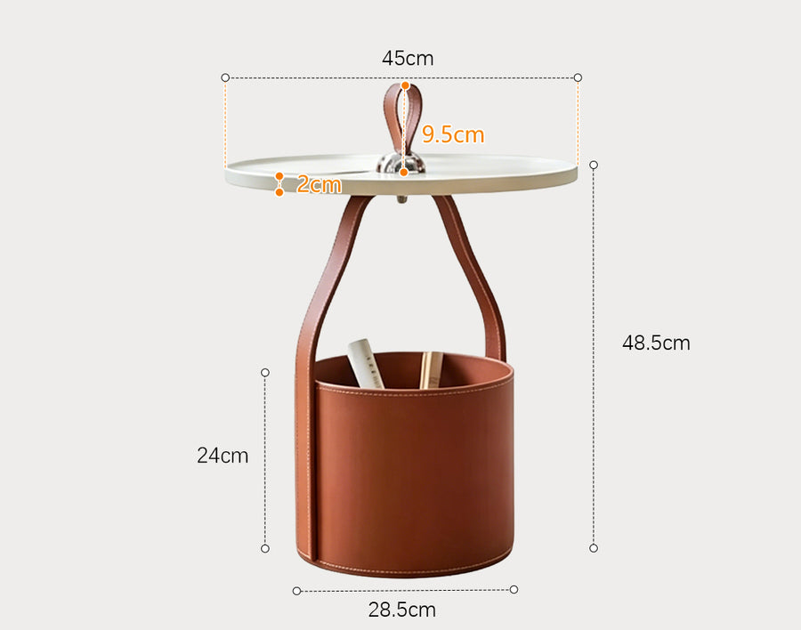 Dottie Portable Side Table with a Storage Basket styled for leather side table UK
