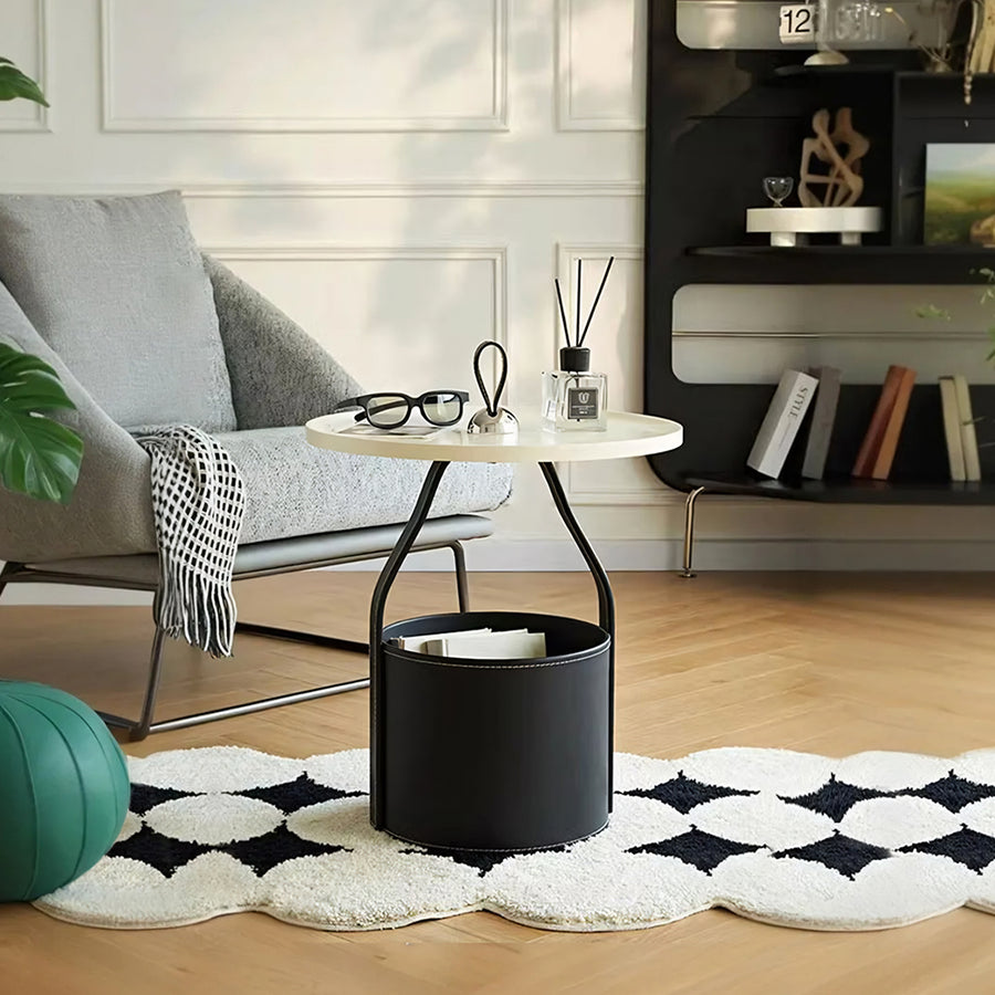 Dottie Portable Side Table with a Storage Basket - leather side table UK