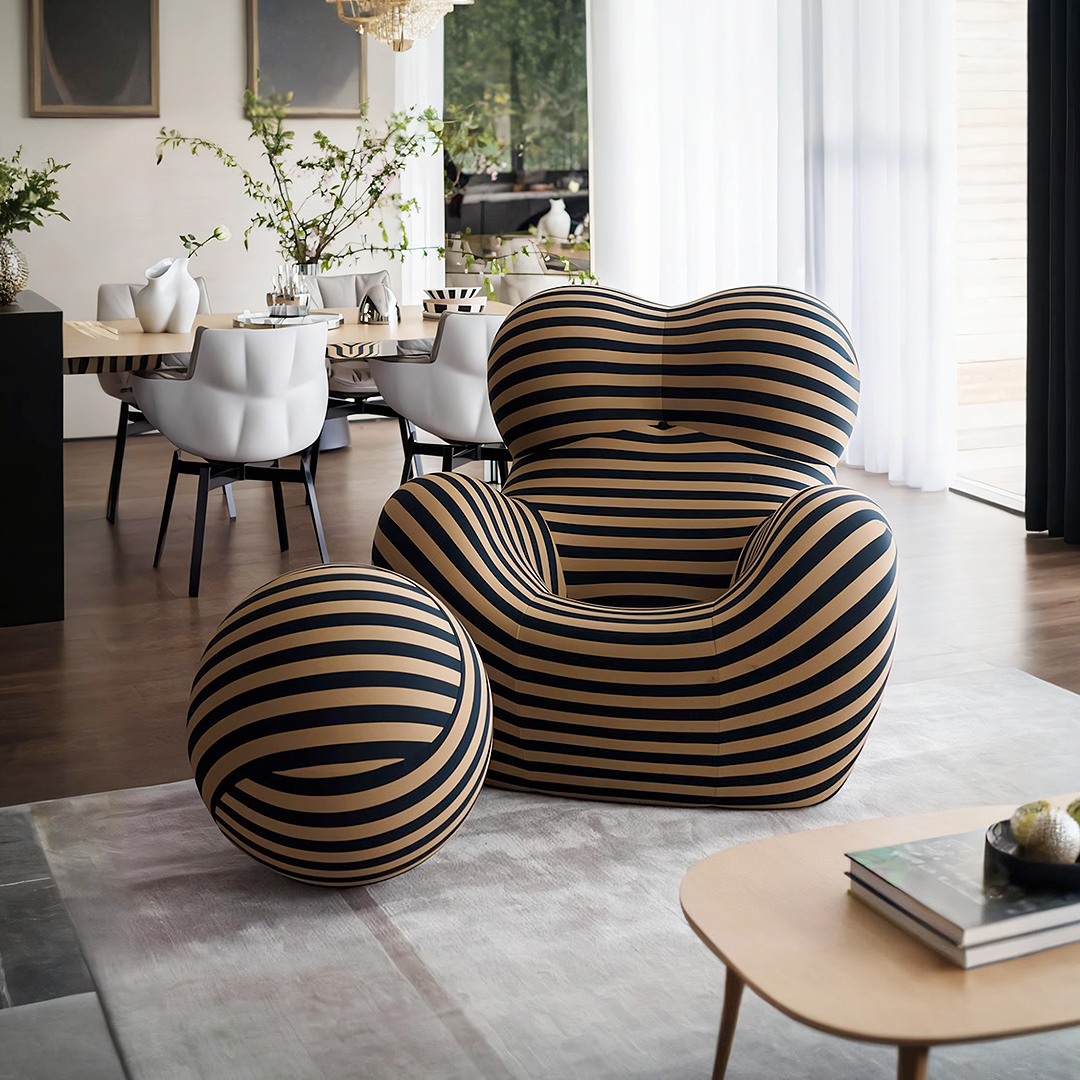 Dundee Lounge Armchair With A Ball Stool, Red/Blue - accent chair UK