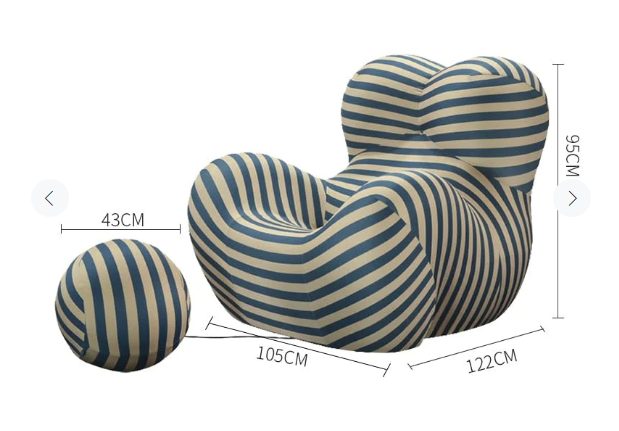 Dundee Lounge Armchair With A Ball Stool, Red/Blue-Ritconcept-Blue+Cream Stripe-With Strip-Rit Concept