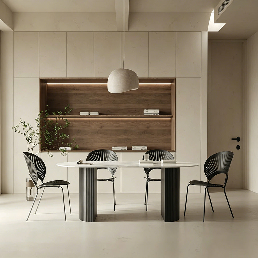 Dwight Dining Table lifestyle view with large marble dining table