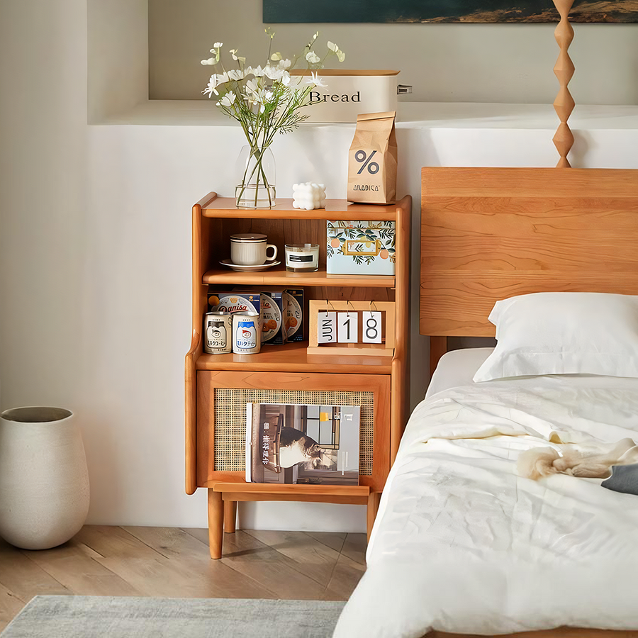 Edith Bedside Table, Solid Wood - walnut bedside table UK