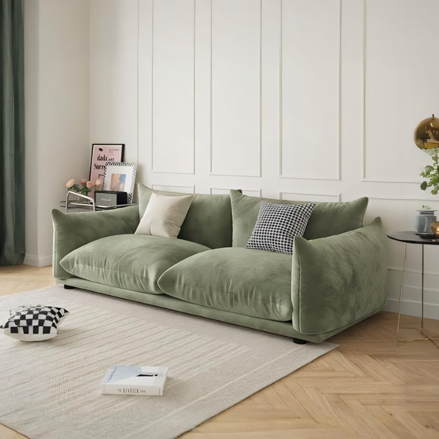 Editha Two Seater Sofa, Three Seater Sofa, Four Seater Sofa, Green Velvet for modern UK living room