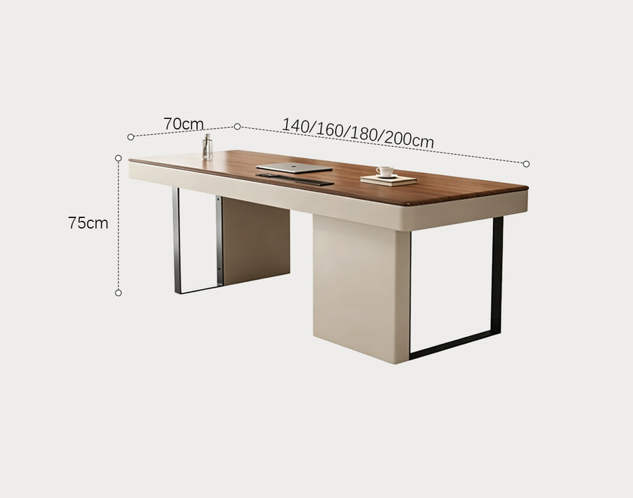 Elena Modern Office Desk, Wood, Cream & Walnut