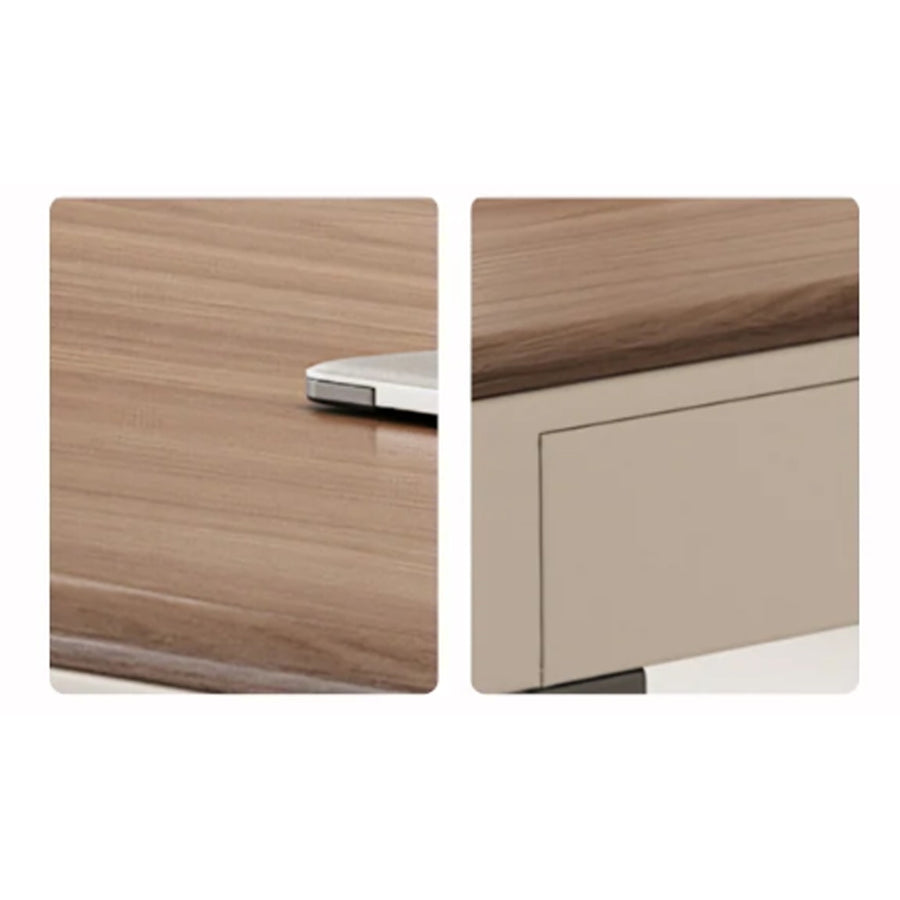 Elena Modern Office Desk, Wood, Cream & Walnut