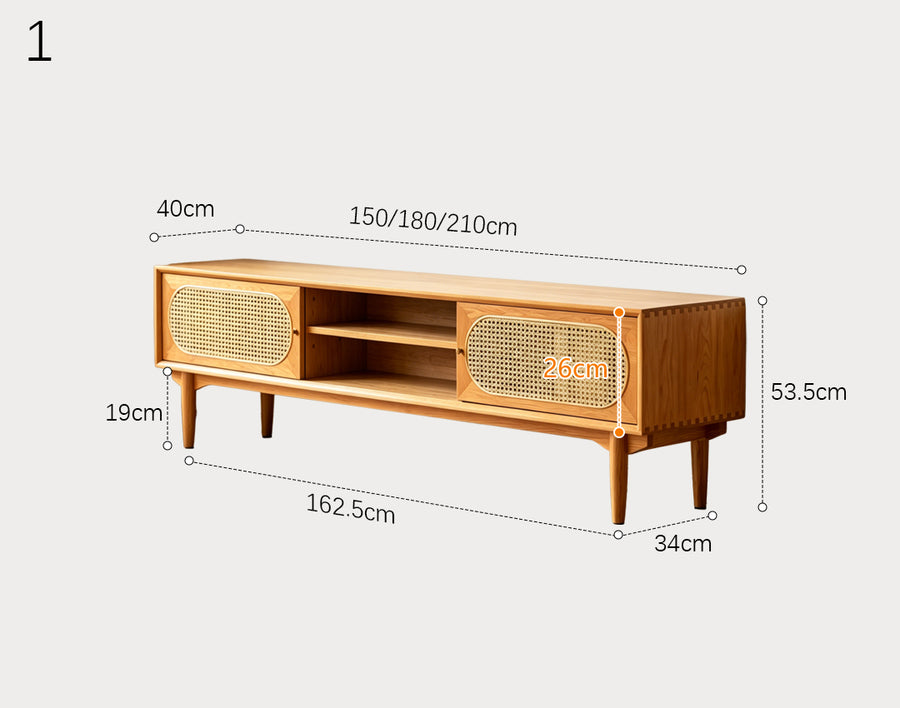 Elijah Rattan TV Stand cabinet and shelf detail