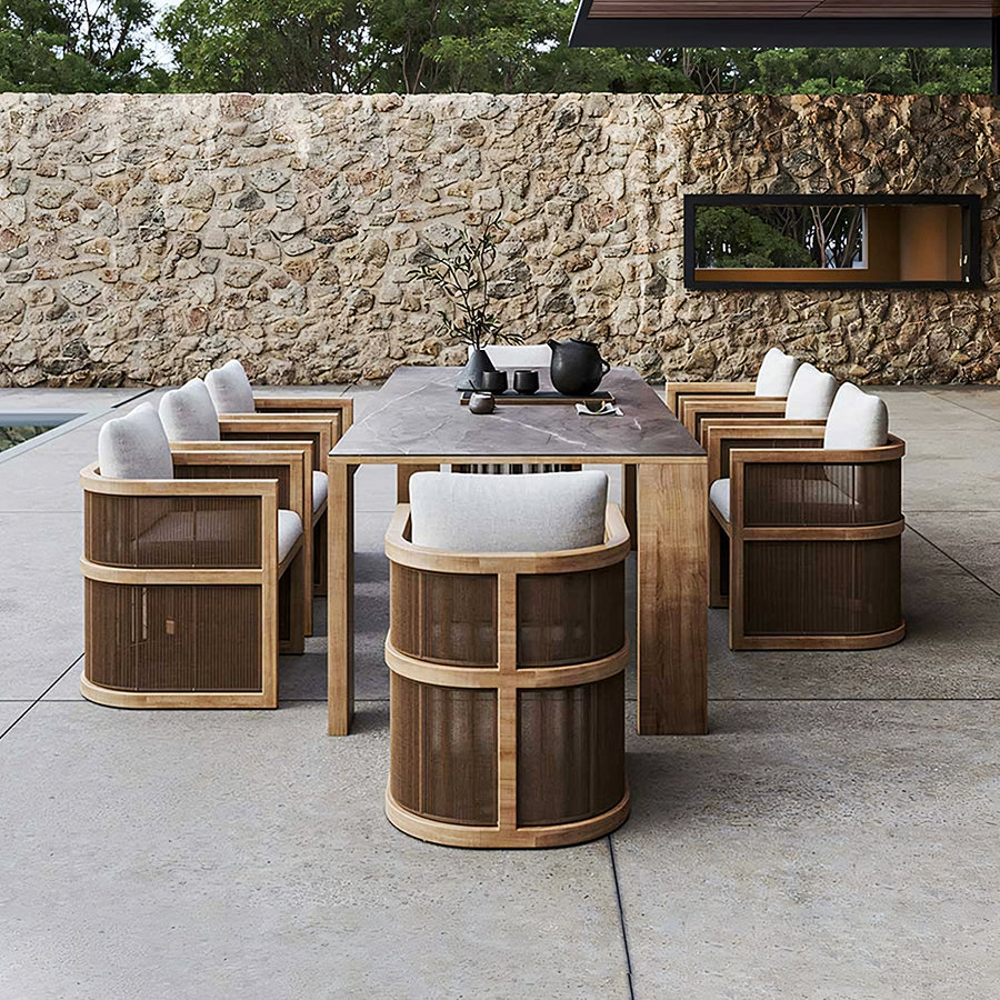 Eliza Rttan Outdoor Dining Table, Outdoor Furniture - tan outdoor lounge chair UK