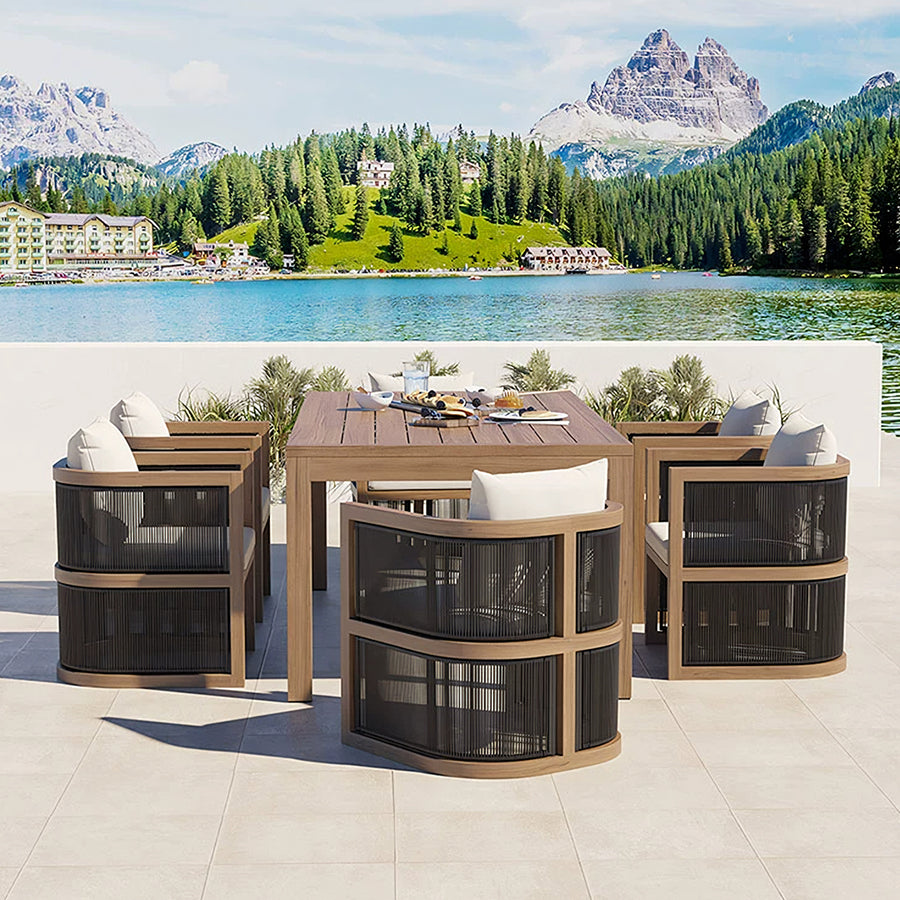 Eliza Rttan Outdoor Dining Table, Outdoor Furniture styled for tan outdoor chair