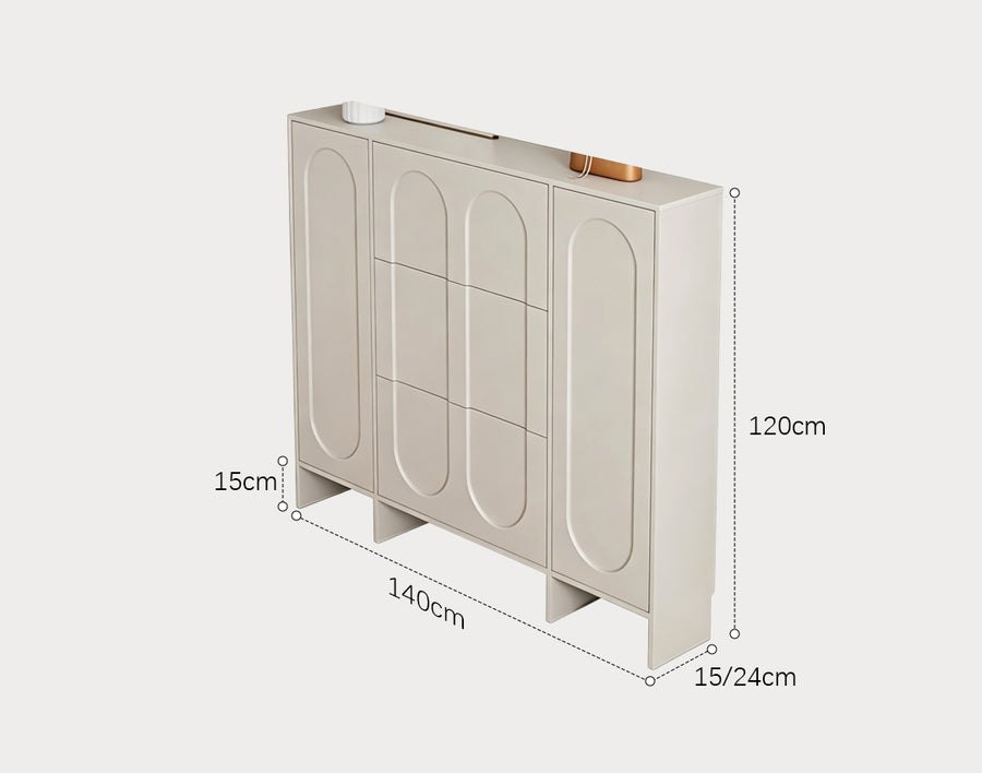 Emilio Slimline Shoe Storage For Hallway, Cream styled for cabinet UK