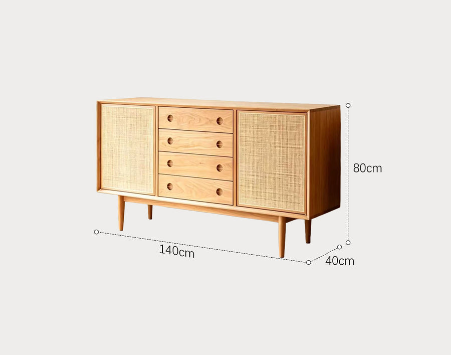 Evadne Rattan Sideboard with 2 Doors and 4 Drawers, Pine Wood styled for 2 modern sideboard cabinet