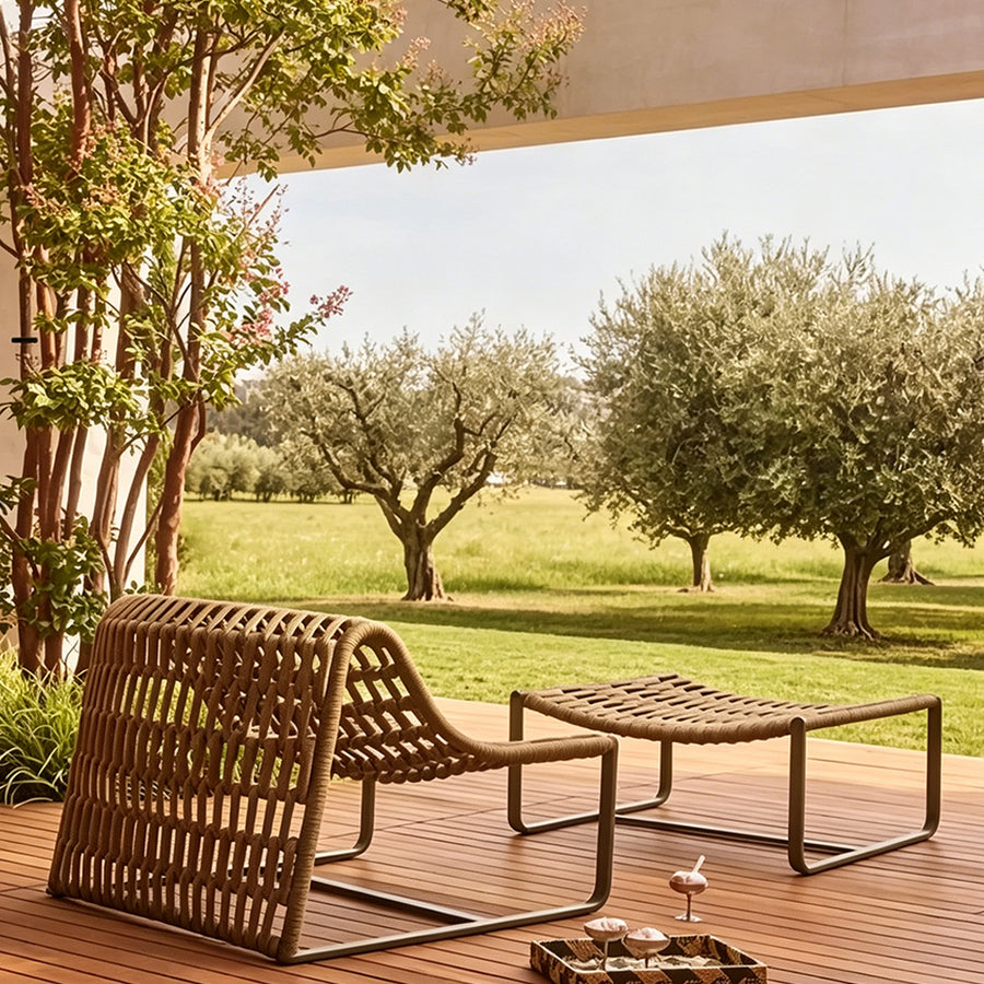 Figueroa Outdoor Lounge Chair With Footstool, Rattan