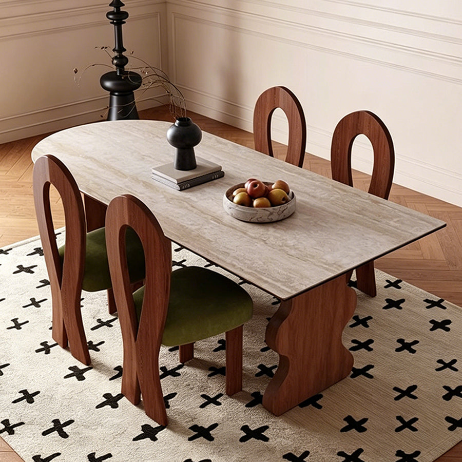 Frederica Dining Table, With Sintered Stone Top lifestyle view with contemporary marble dining table