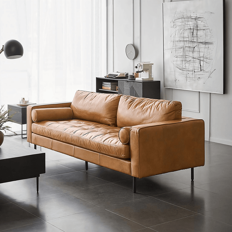 Fuller Brown Two Seater, Three Seater Sofa, Real Leather for modern UK living room