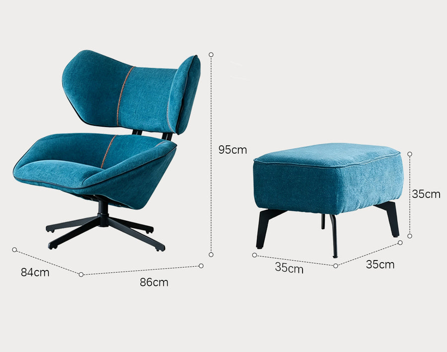 Gallo Swivel Lounge Chair With Footstool, Blue - armchair for living room