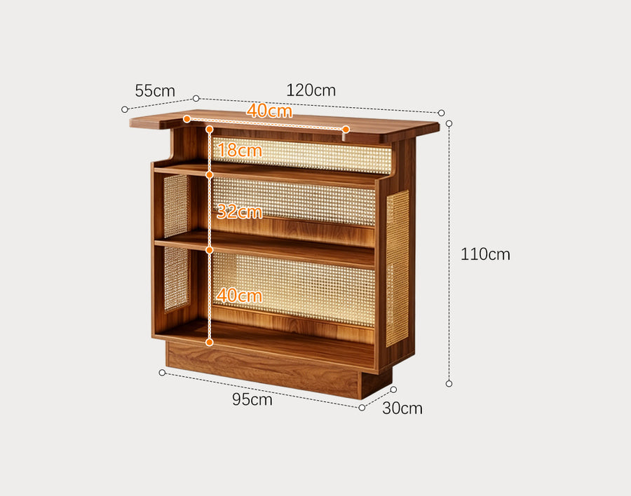 Gatsby Rustic Rattan Home Bar, Wine Bar Cabinet With Stemware Racks