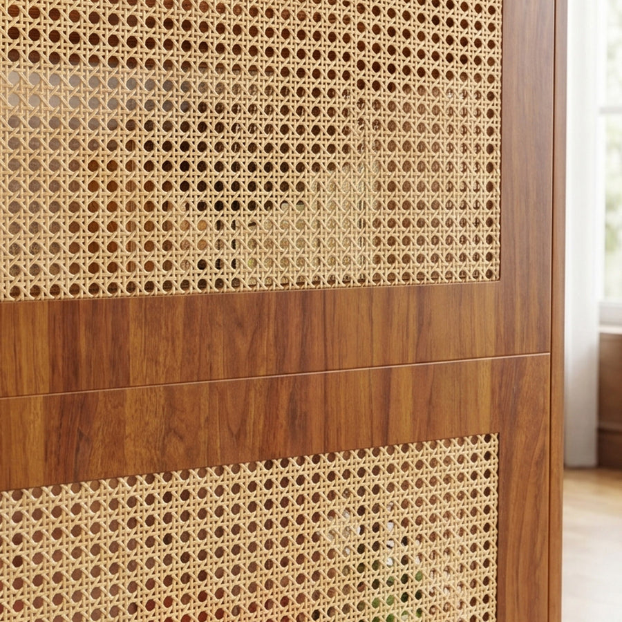Gatsby Rustic Rattan Home Bar, Wine Bar Cabinet With Stemware Racks