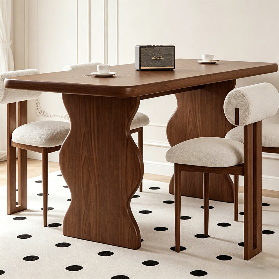 Gavin Dining Table, Walnut & Ash Wood lifestyle view with small wood dining table