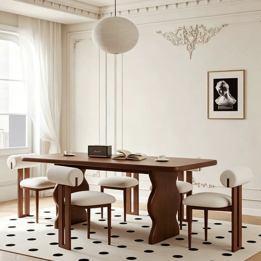 Gavin Dining Table, Walnut & Ash Wood front view as a dining table uk