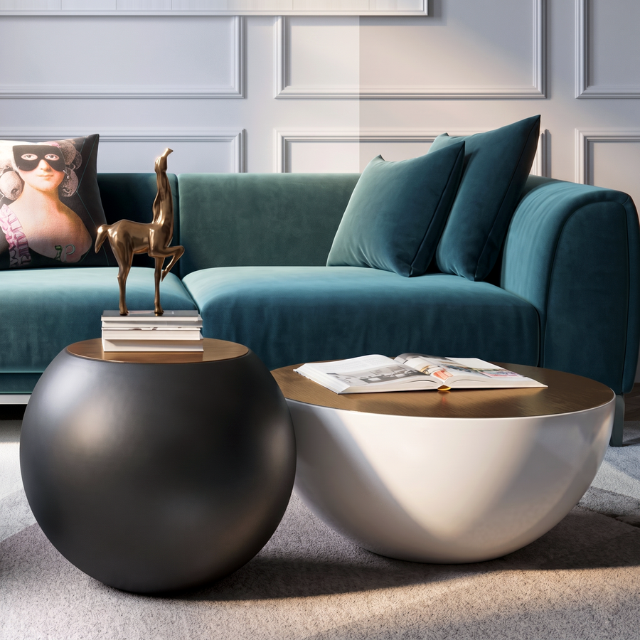 Cleo Coffee Table Set, Black & White, Glass Top