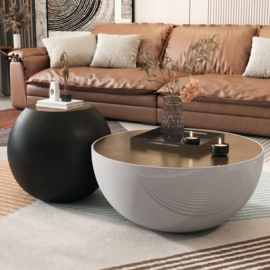 Cleo Coffee Table Set, Black & White, Glass Top