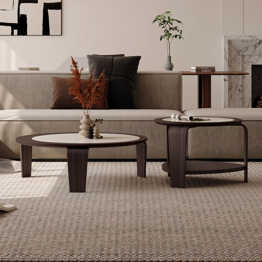 Chloe Round Nesting Coffee Table Set, Walnut