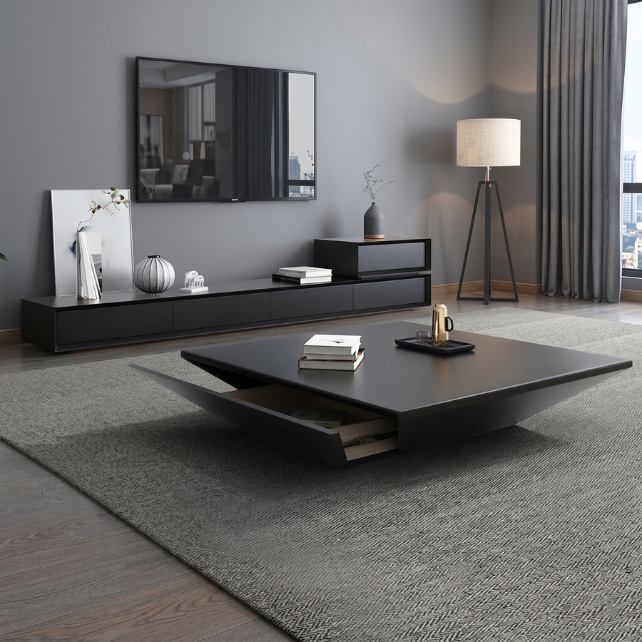 Saffron Coffee Table With Drawer, Walnut