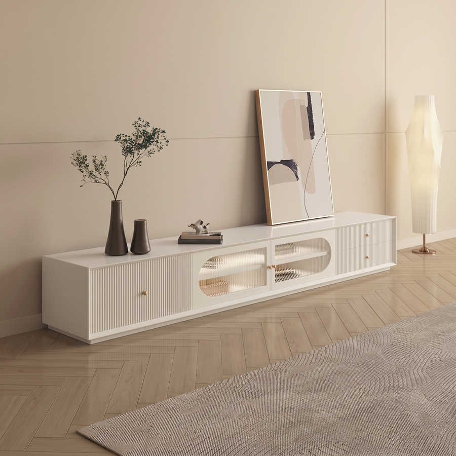 Davinia TV Stand, Davinia Living Room Set lifestyle view with white contemporary tv stand
