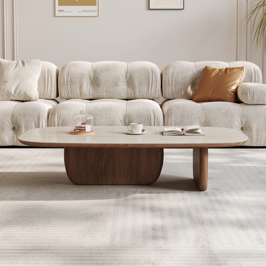Barakat Travertine Coffee Table Set, Walnut