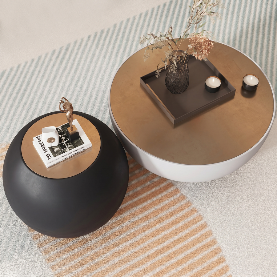 Cleo Coffee Table Set, Black & White, Glass Top