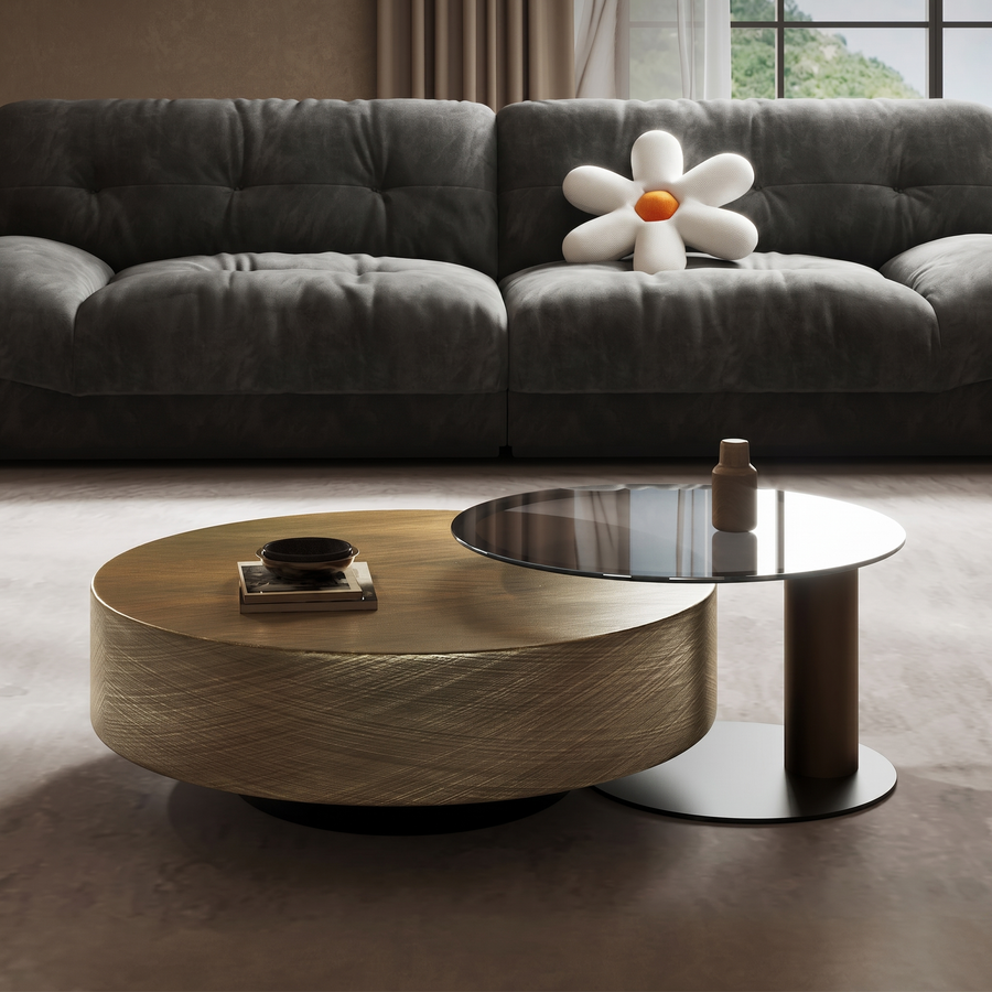 T94 Golden Nesting Coffee Table, Glass