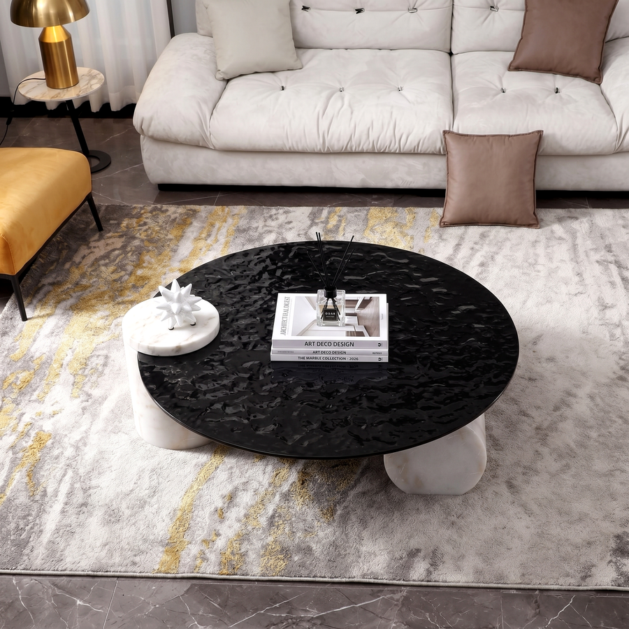 Yetta Art Deco Coffee Table, Black Glass