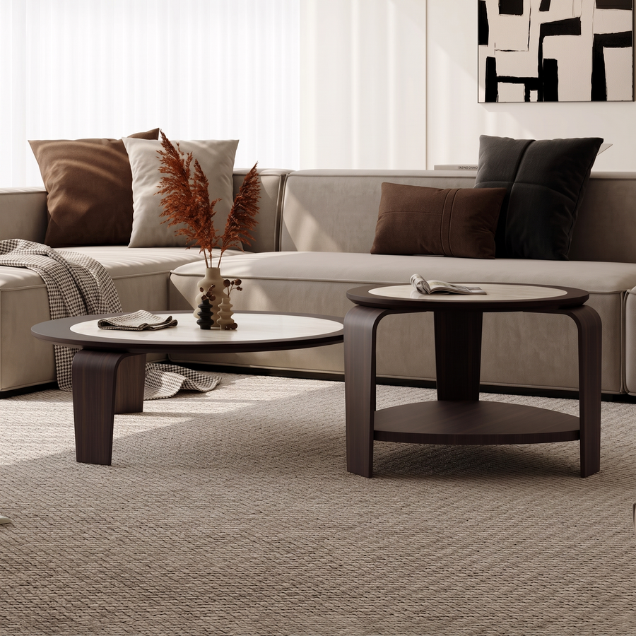 Chloe Round Nesting Coffee Table Set, Walnut