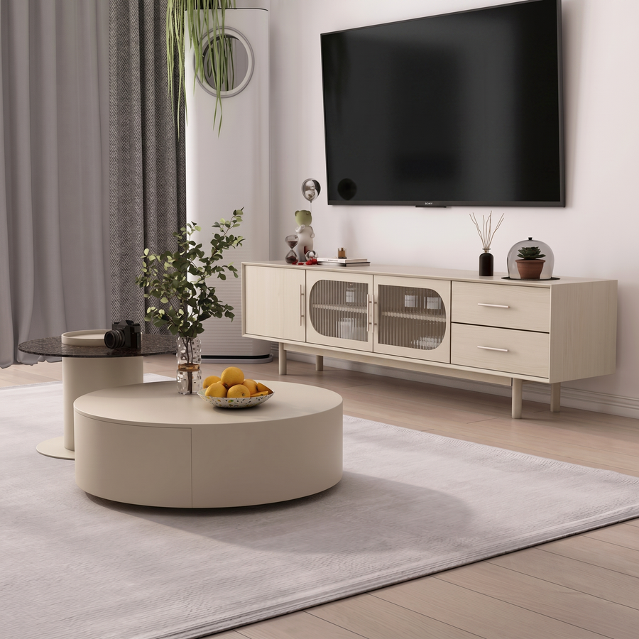 Isabella TV Stand lifestyle view with glass tv stand