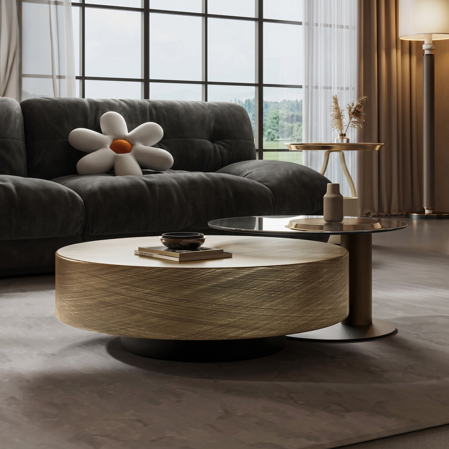 T94 Golden Nesting Coffee Table, Glass