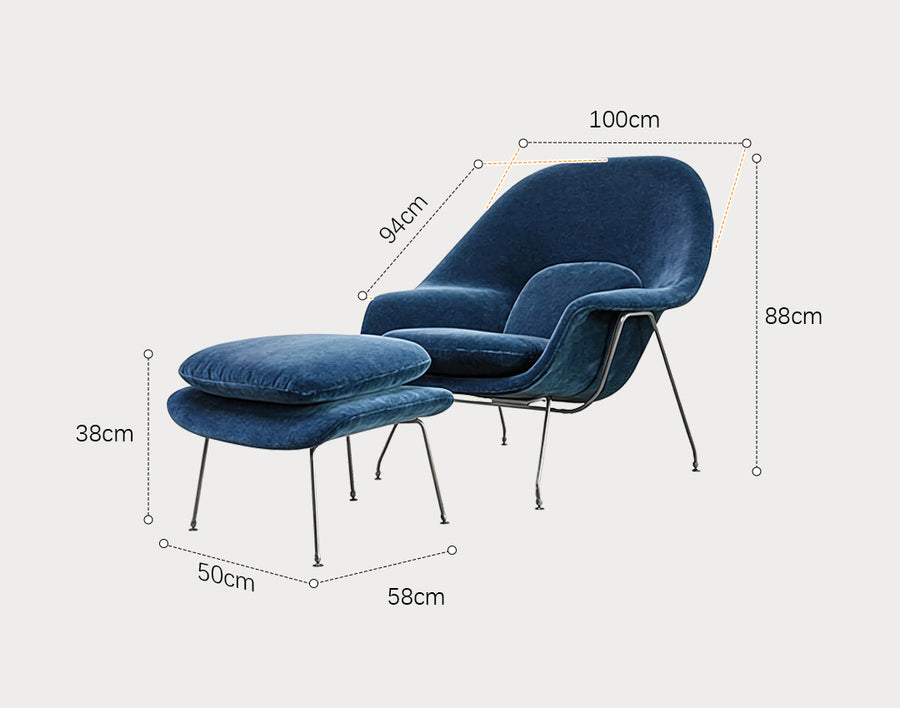 George Womb Chair And Footstool, Armchair in a modern UK home