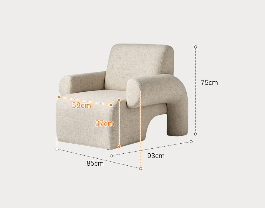 Giacinta 7-Shape Linen Armchair, Single Sofa detail view for 7 shape linen linen sofa UK