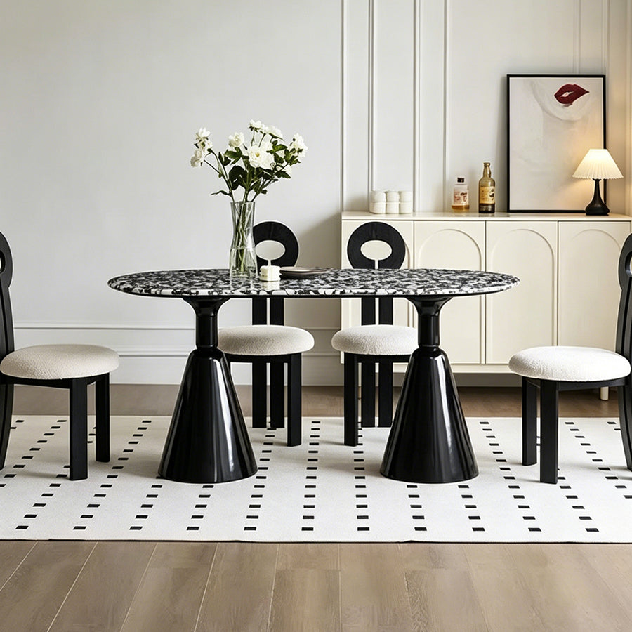 Gordon Dining Table lifestyle view with black marble dining room table