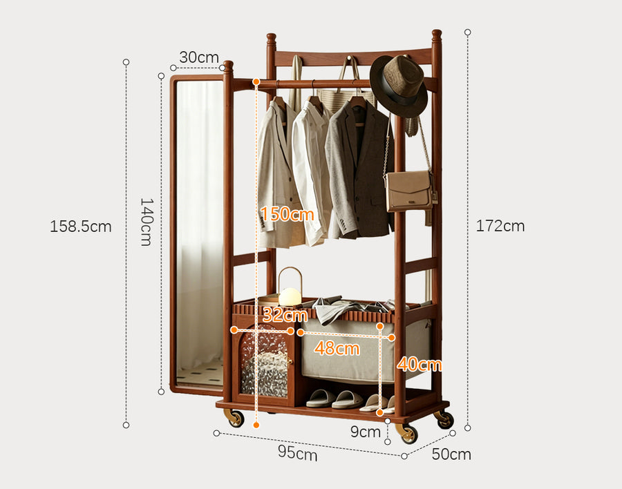 Grace Wardrobe, Cloth Rack, With Mirror