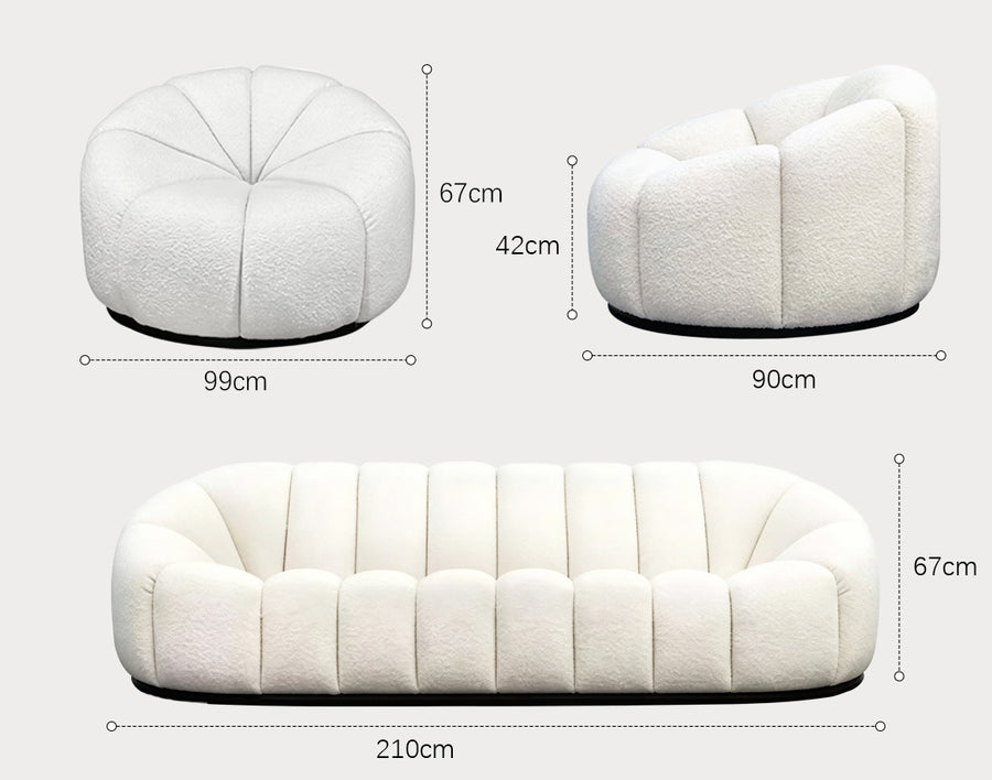 Grace Pumpkin Armchair, White Boucle