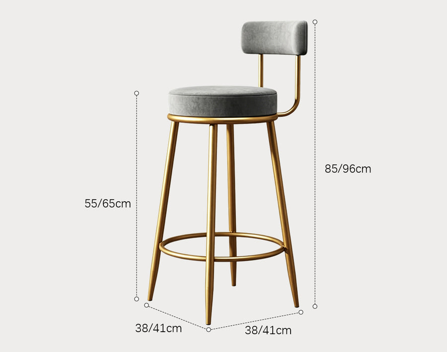 Gregary Bar Stool, Velvet, Gold Leg