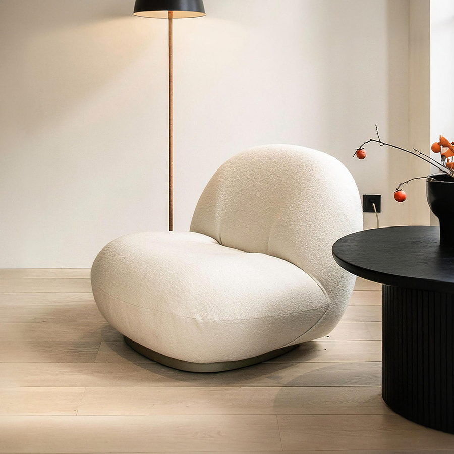 Gubi Pacha Chair, Accent Chair, Boucle With Gold Base - gubi pacha boucle accent chair UK