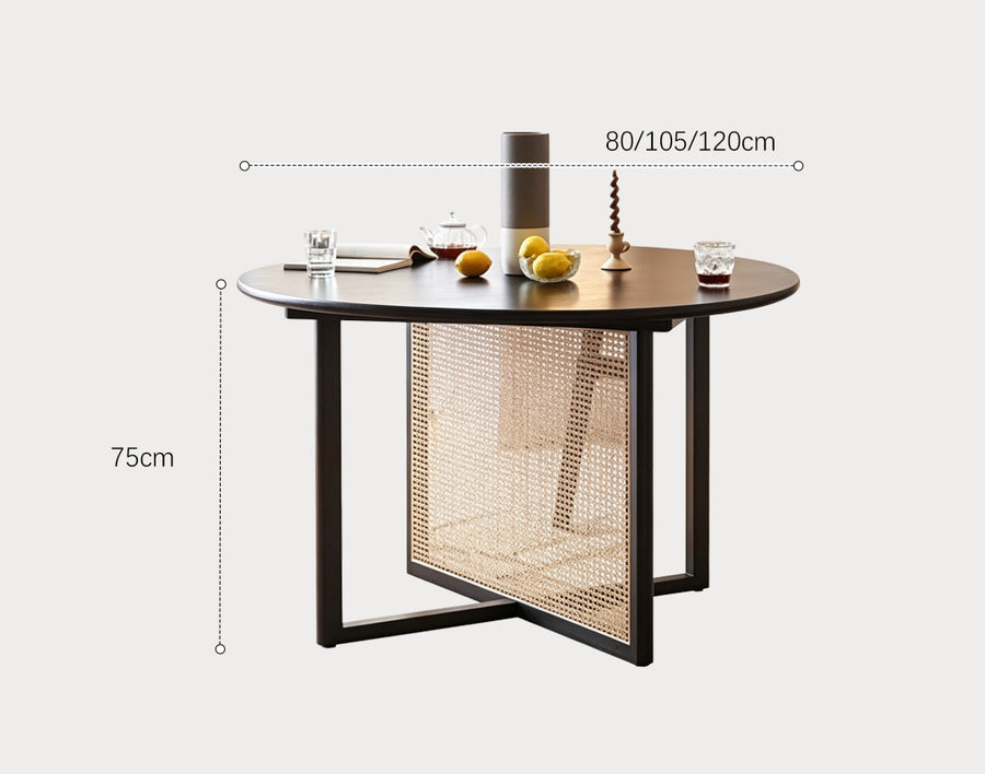Hannah Round Dining Table lifestyle view with black round dining table and chairs