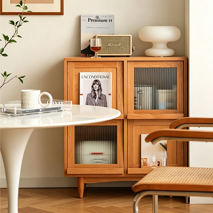 Harriet Sideboard, Bedside Table Solid Wood and Glass