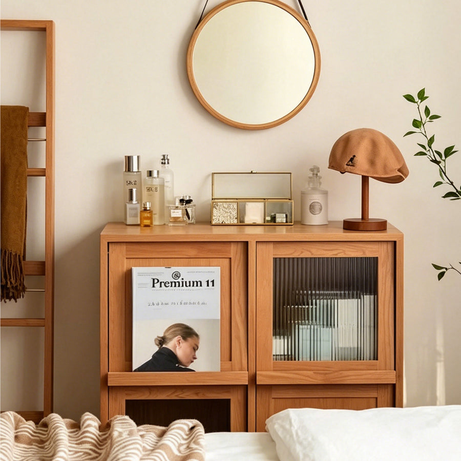 Harriet Sideboard, Bedside Table Solid Wood and Glass