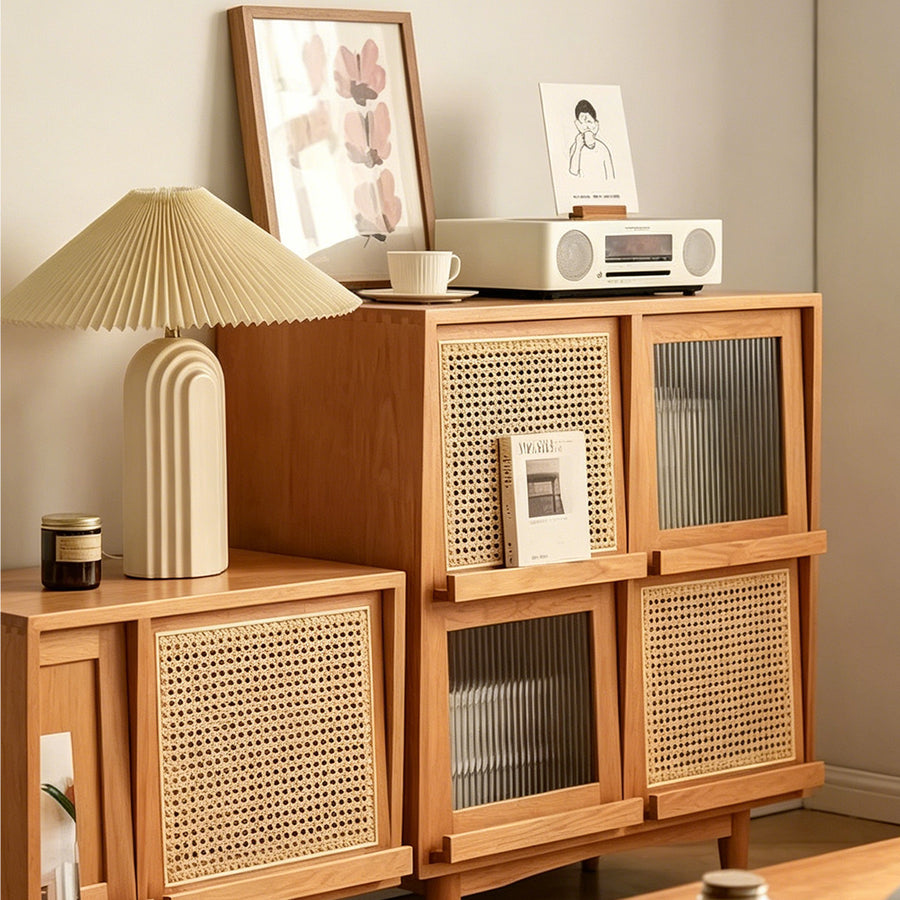 Harriet Sideboard, Bedside Table Solid Wood and Glass