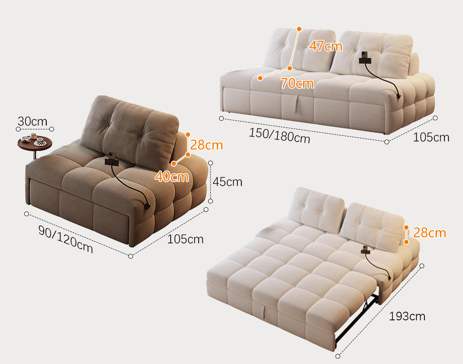 Harris Single Seater, Two Seater Sofa Bed, With Side Table & Smart Phone Holder
