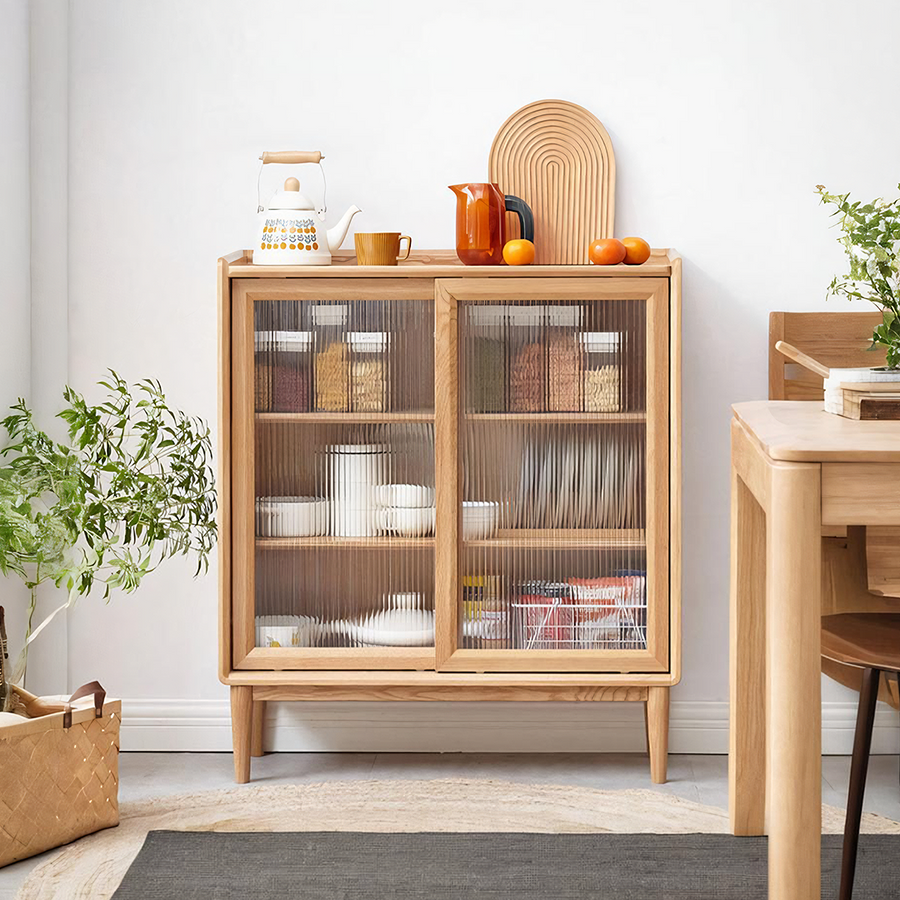 Hedda Sideboard with Glass Doors, Oak - hedda sideboard glass doors glass sideboard UK