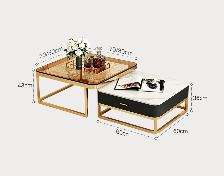 Horace Square Coffee Table, Tan & White