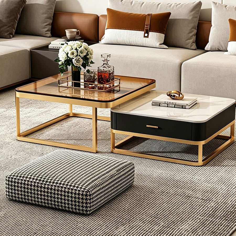 Horace Square Coffee Table, Tan & White